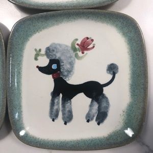 Gorgeous Set of 5 Vintage Glidden Pottery Poodle Canape Plates